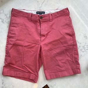 J. Crew Mercantile red shorts with 8” inseam.